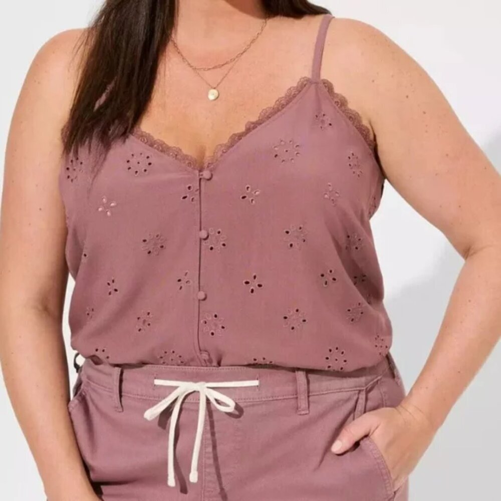 Torrid Womens Plus Size 2‎ 18/20 Eyelet Challis Swing Cami Tank Top in Pink 1916